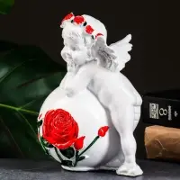 Фигурка гипс &laquo;Ангел на шаре с розой&raquo;, 18&times;14 см