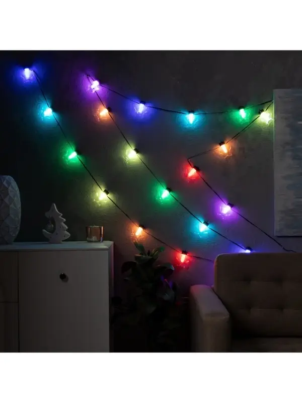 Умная гирлянда &laquo;Нить&raquo; 6 м с насадками &laquo;Звёздочки&raquo;, IP20, тёмная нить, 20 LED, свечение RGB, USB