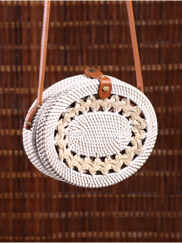Сумка плетеная ротанг "Мандала" бежевый, 22х7х70 см