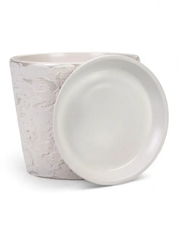 Горшок цветочный с поддоном 4,75 л, d22/h20 см белый керамика, Горшок цветочный с поддоном 4,75 л, d22/h20 см белый керамика, "Венера" (М)