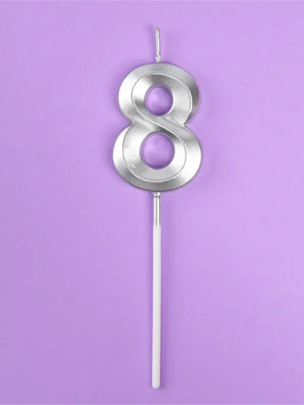 Свеча в торт на шпажке &laquo;Грань&raquo;, цифра 8, серебро, 5 см