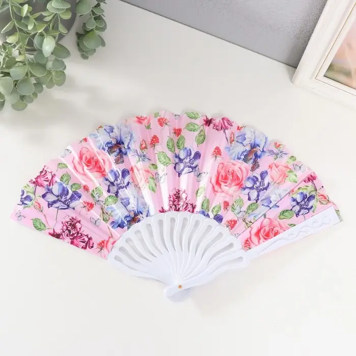 Веер пластик, текстиль Веер пластик, текстиль "Розы" МИКС 23 см