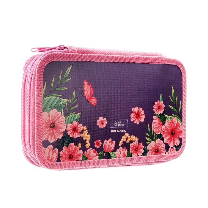 Пенал 2 секции, 125 х 205 х 40 мм, Calligrata 30П26/2 Пенал 2 секции, 125 х 205 х 40 мм, Calligrata 30П26/2 "Кот в цветах", ламинированный картон