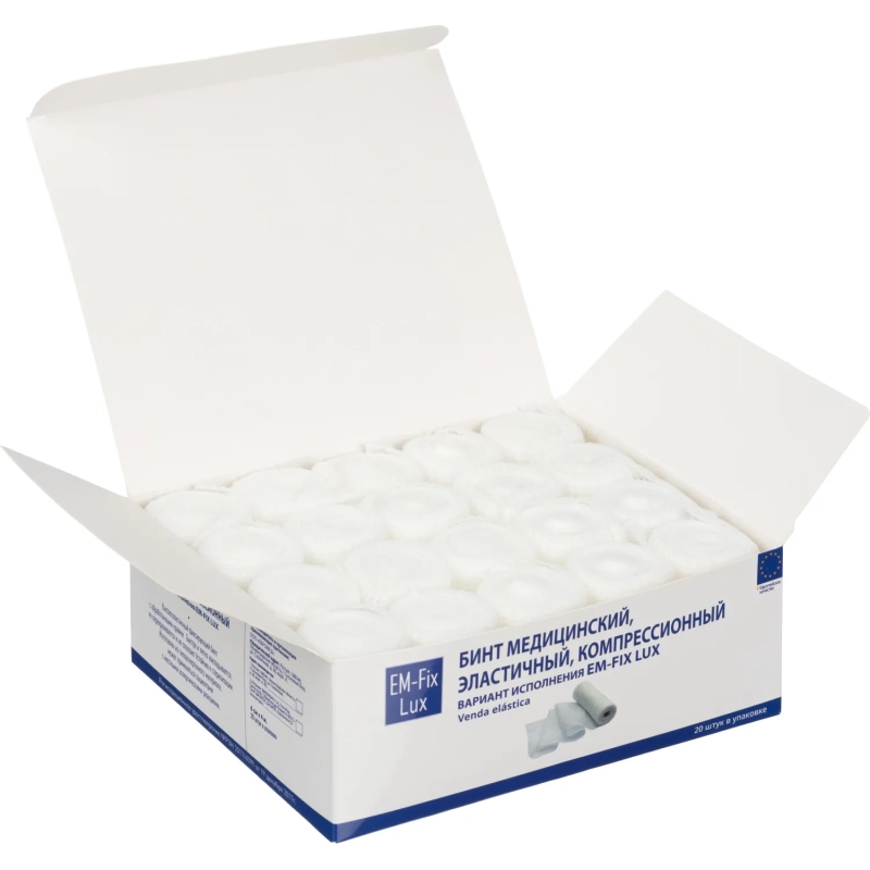 Бинт эласт компресс 6cм х 4м картон уп EM-FIX LUX 20 шт./уп