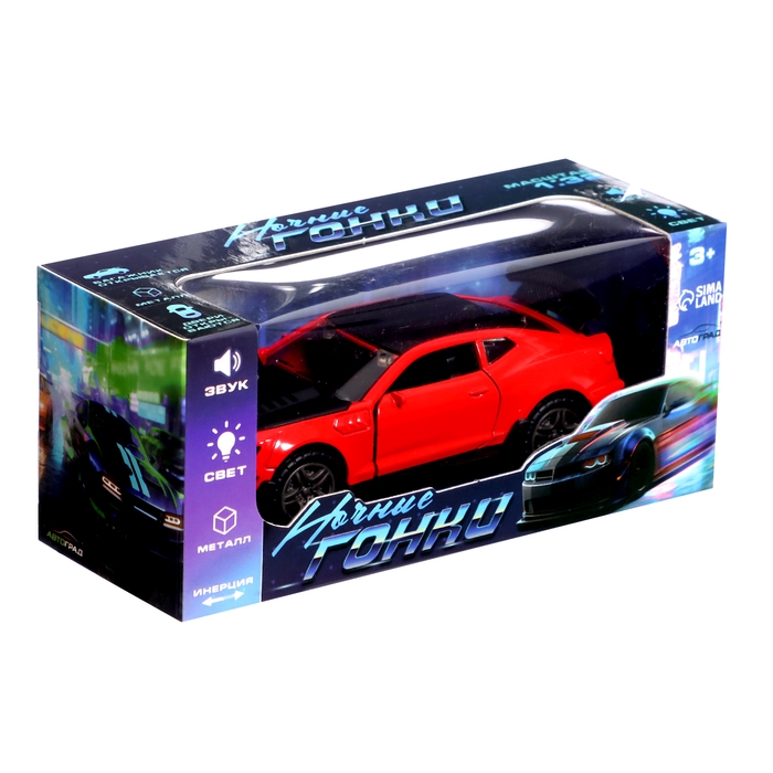 Машина металлическая «Ночные гонки», инерционная, 1:32, открываются двери, звуковые и световые эффекты, цвет красный
