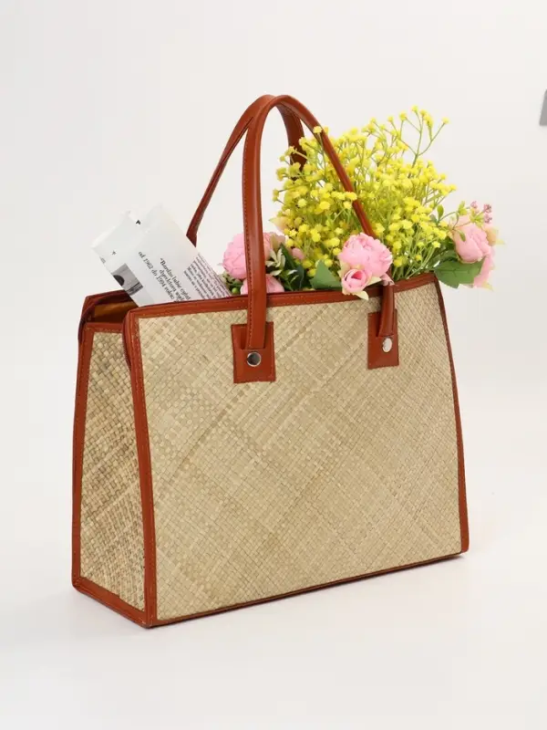 Сумка плетёная на молнии из пандана, 41&times;16&times;50 см, светло-коричневая