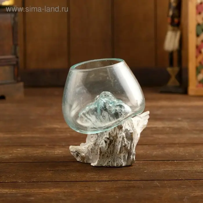 Вазон стекло на коряге  Вазон стекло на коряге "Долина" 15х18х15 см