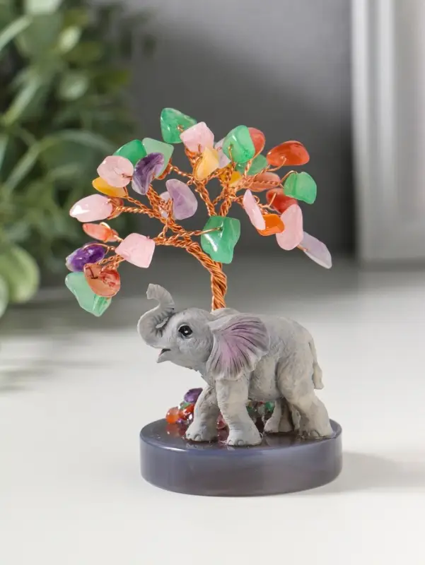 Сувенир "Слон у дерева" 18 камней 5,8х5,8х10,5 см