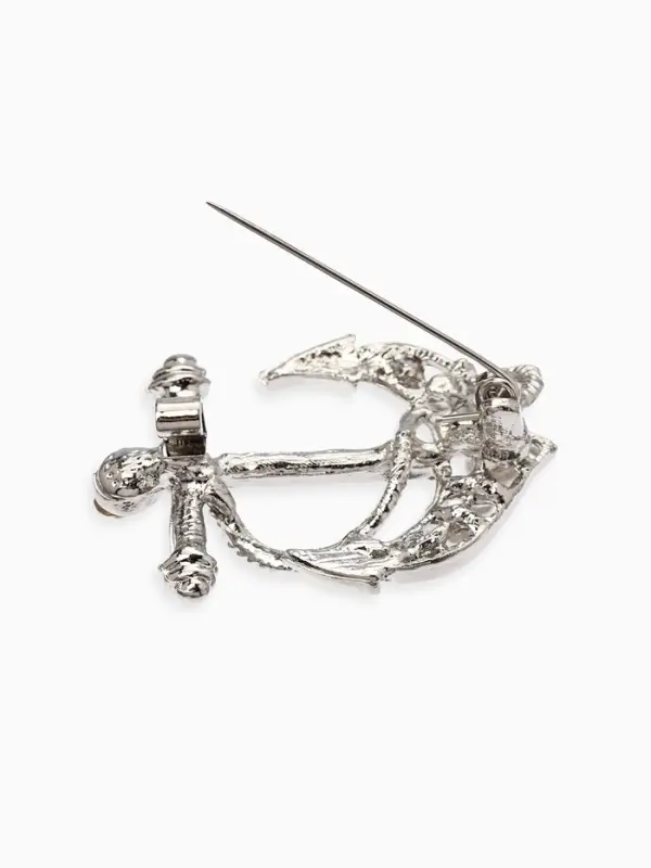 Брошь &laquo;Якорь с бусинками&raquo;, белая в серебре