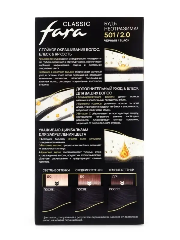 Краска для волос Fara Classic, тон 501, черный, 160 г