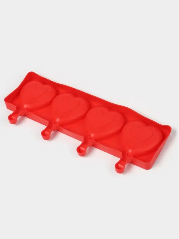 Форма для мороженого &laquo;Сердца&raquo;, силикон, 37&times;15&times;2.5 см, 4 ячейки (9.2&times;8.4 см), МИКС