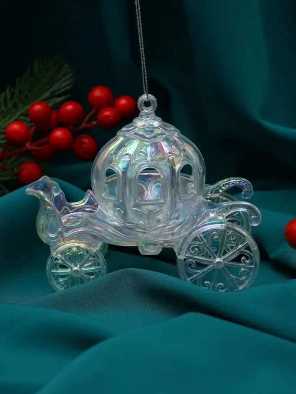 Украшение ёлочное Украшение ёлочное "Праздничное сияние" карета, 10х11 см, перелив прозрачный