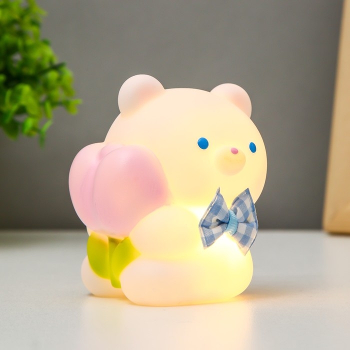 Ночник Ночник "Мишка" LED от батареек бело-розовый 8,3х9 см RISALUX