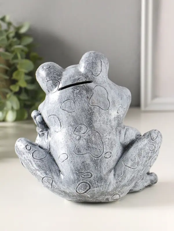 Копилка полистоун "Лягушонок" высота 16 см, серый камень