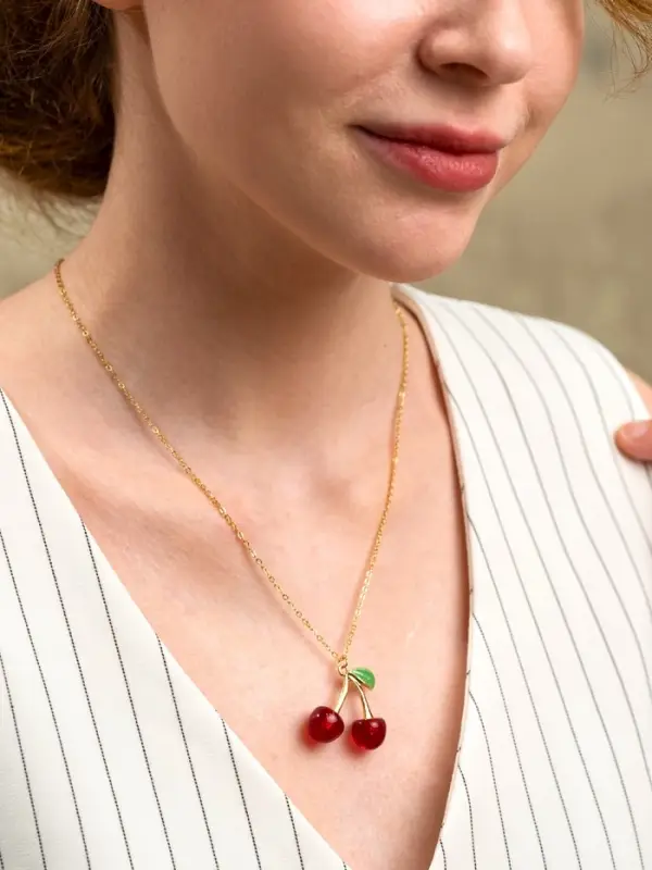 Кулон на цепочке &laquo;Черешня&raquo;, 40 см, бордово-зелёный в золоте