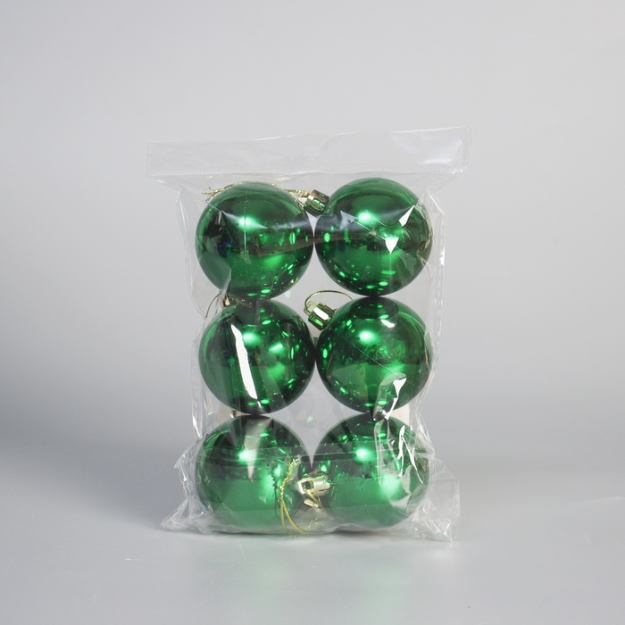 Набор шаров пластик d-6 см, 6 шт "Винтажный глянец" зелёный