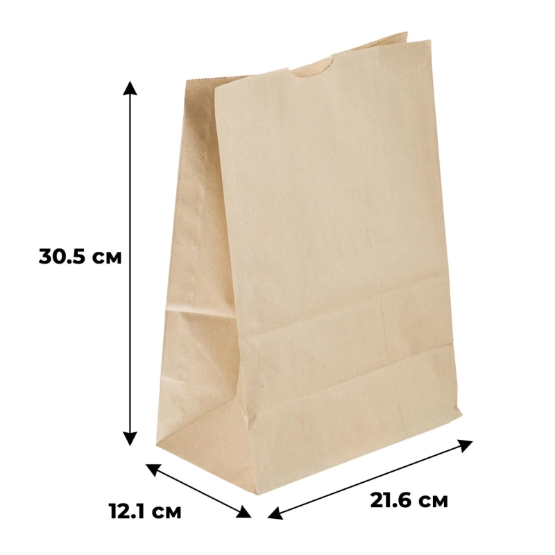 Пакет бумажный 216х121х305 мм, 50гр/м2, крафт,  с прямоуг.дном, 1000 шт/уп