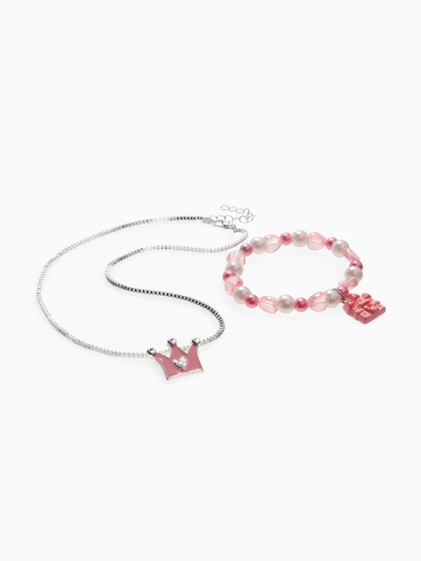 Набор детский Набор детский "Выбражулька" 2 пр-та: кулон, браслет, корона, замок, цвет бело-розовый