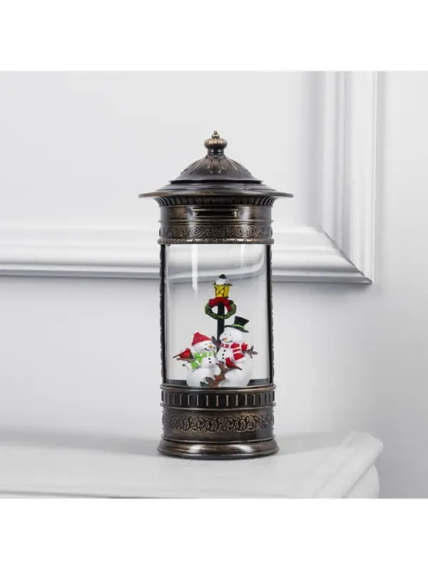 Светодиодная фигура &laquo;Фонарь со снеговиками&raquo; 14&times;27&times;14 см, пластик, от батареек ААх3, USB, свечение тёплое белое