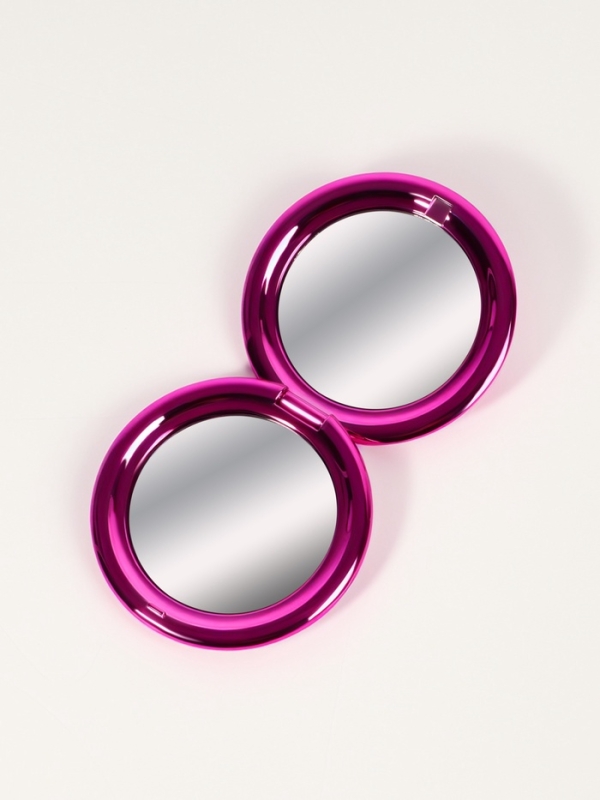 Зеркало склад круг (2) с/увел d6.5см МЕТАЛЛИК пластик розовый пакет QF