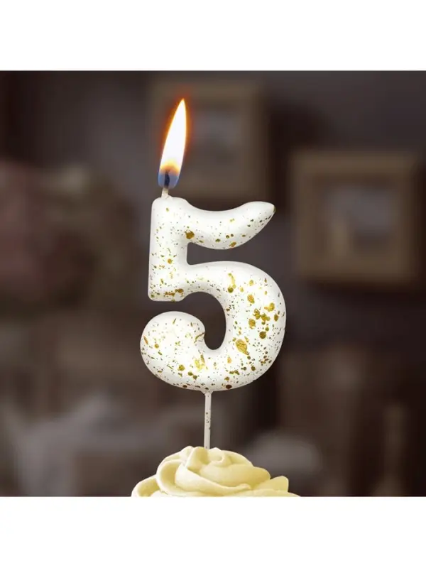 Свеча в торт "Белые брызги", цифра "5"