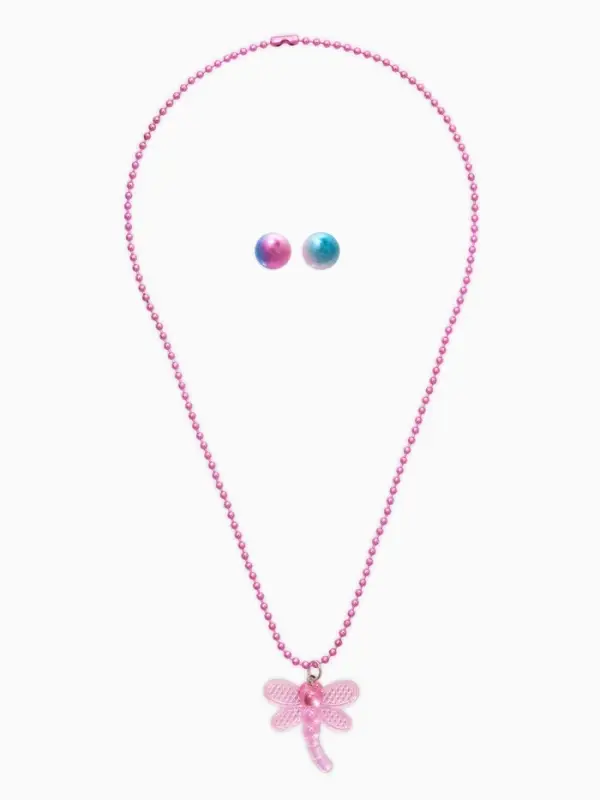 Набор детских украшений "Выбражулька" стрекоза, 2 предмета: кулон, пусеты, цвет розовый