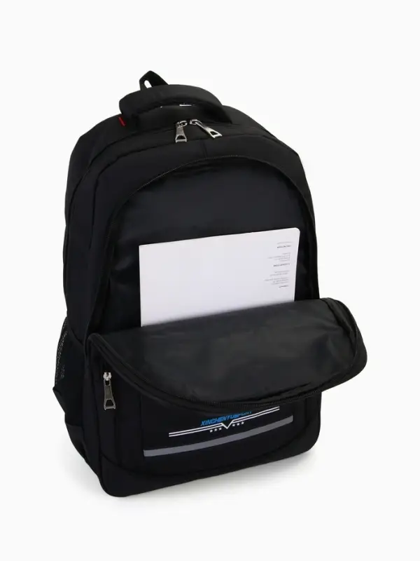 Рюкзак со светоотражающей полосой, 2 отдела на молнии, 4 кармана, размер 37&times;17&times;54 см, чёрный