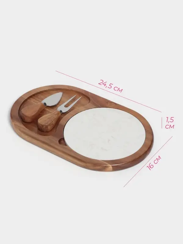 Набор для подачи сыра &laquo;Мрамор&raquo;, 2 ножа, доска, 24.5&times;16&times;1.5 см, акация