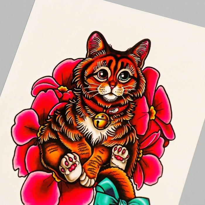 Татуировка на тело цветная Татуировка на тело цветная "Котик с бубенцом" 26,1х14,6 см