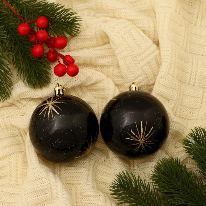 Набор шаров пластик d-8 см, 2 шт Набор шаров пластик d-8 см, 2 шт "Яркая звезда" чёрный