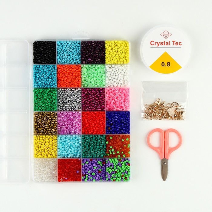 Набор для создания украшений, набор 24 цвета, 1 шт. — 2 мм, леска, ножницы, фурнитура Набор для создания украшений, набор 24 цвета, 1 шт. — 2 мм, леска, ножницы, фурнитура