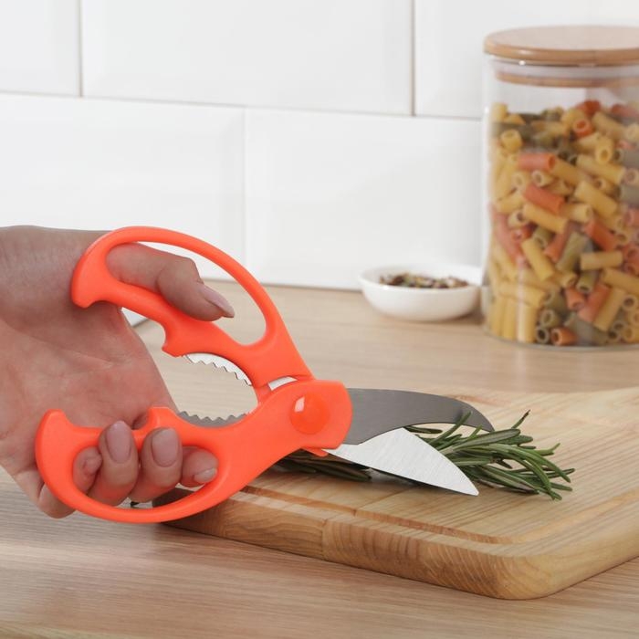 Ножницы кухонные Доляна «Ловкач», 19 см, цвет оранжевый Ножницы кухонные Доляна «Ловкач», 19 см, цвет оранжевый