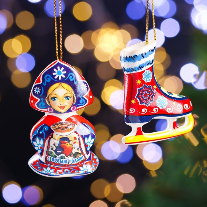 Набор ёлочных игрушек Набор ёлочных игрушек "Машенька и конек", 6 см
