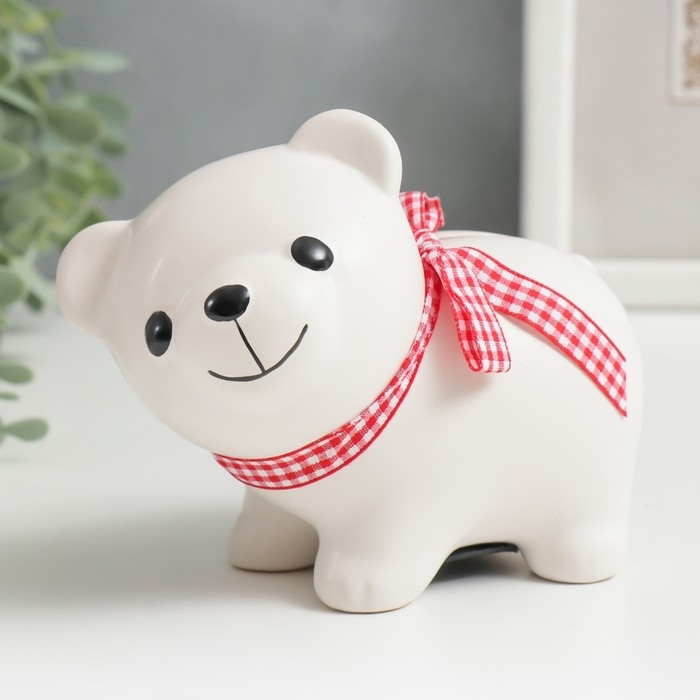 Копилка керамика Копилка керамика "Белый мишка с бантом" 10х11х6,3 см