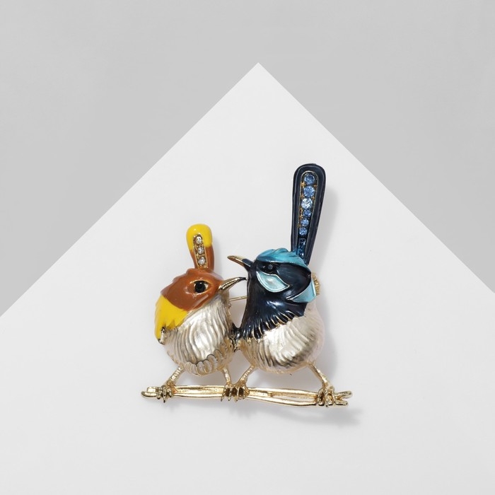Брошь «Птички» парочка, цветная в золоте Брошь «Птички» парочка, цветная в золоте