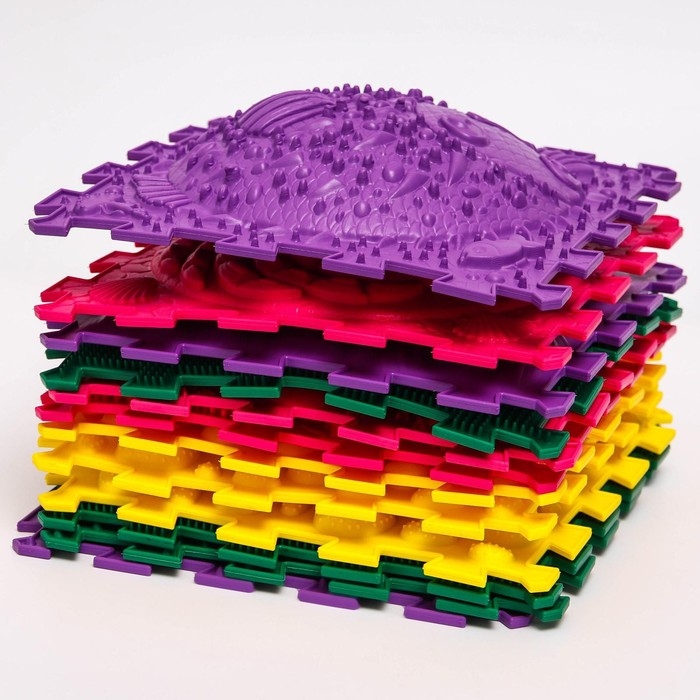 Модульный массажный коврик ОРТО ПАЗЛ «Ассорти», 12 модулей, цвет МИКС Модульный массажный коврик ОРТО ПАЗЛ «Ассорти», 12 модулей, цвет МИКС