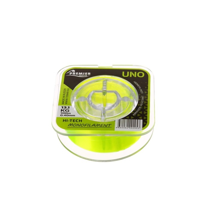 Леска Preмier Fishing UNO, диаметр 0.4 мм, тест 13.1 кг, 100 м, флуоресцентная желтая Леска Preмier Fishing UNO, диаметр 0.4 мм, тест 13.1 кг, 100 м, флуоресцентная желтая