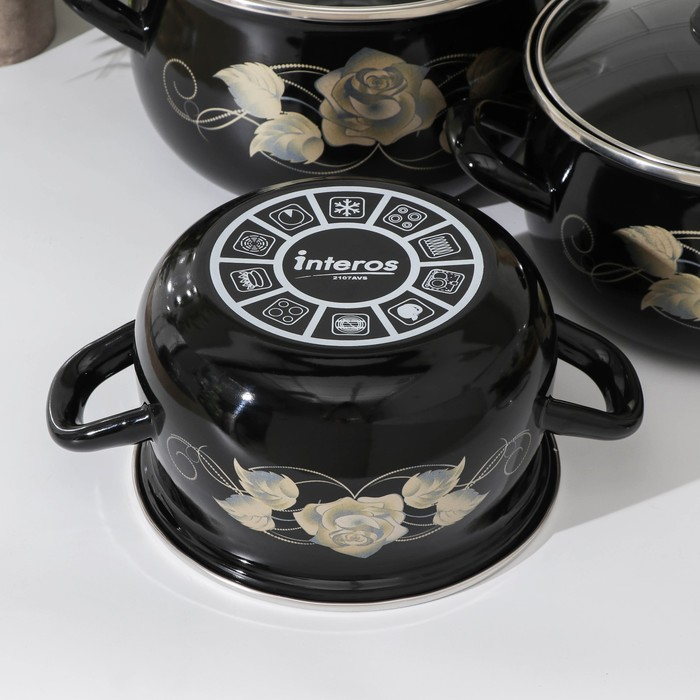 Набор кастрюль «Чёрное золото», 3 предмета: 2,1 л, 3,1 л, 4 л, крышки, индукция, цвет чёрный Набор кастрюль «Чёрное золото», 3 предмета: 2,1 л, 3,1 л, 4 л, крышки, индукция, цвет чёрный