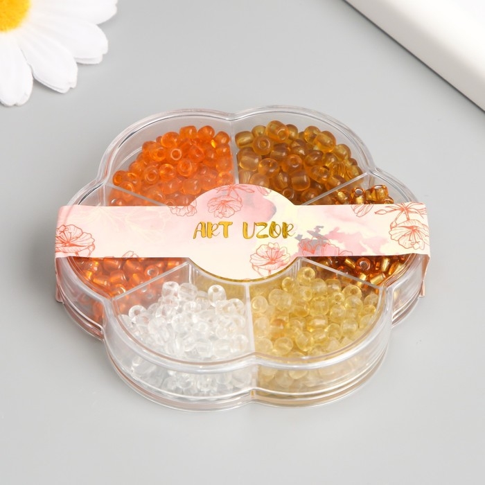 Бисер стекло 6/0 в цветке  Бисер стекло 6/0 в цветке "Земля" цветной прозрачный 7 цветов х 8  гр 8,2х8,2х2 см