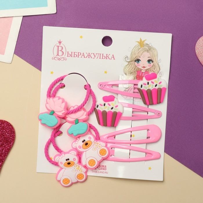 Набор для волос Набор для волос "Ванилька" (4 резинки, 4 невидимки) пироженки, розовый