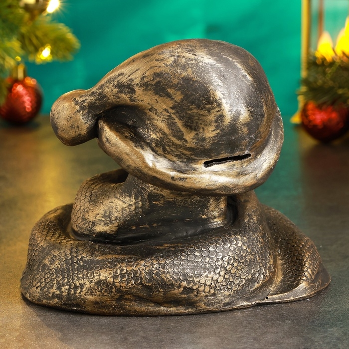 Новый год. Символ 2025. Копилка Новый год. Символ 2025. Копилка "Змея в колпаке" 17х14х15см, бронза