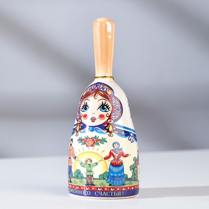 Колокольчик с ручкой  Колокольчик с ручкой "Матрешка" средняя, керамика, микс