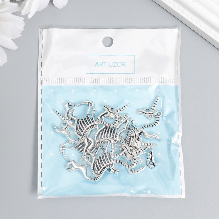 Декор для творчества металл Декор для творчества металл "Скелет единорога" серебро набор 6 шт 3,9х2,7 см