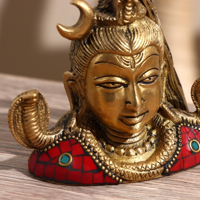 Сувенир Сувенир "Бюст Шивы" 2 змеи, латунь, камень 8 см