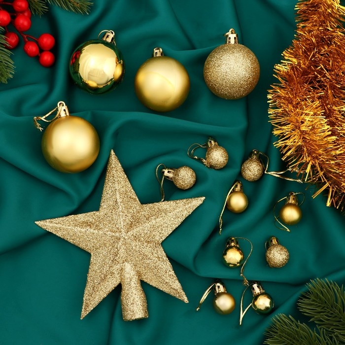 Набор украшений пластик 54 шт Набор украшений пластик 54 шт "Звёздное небо" мишура 2,5 см, золото