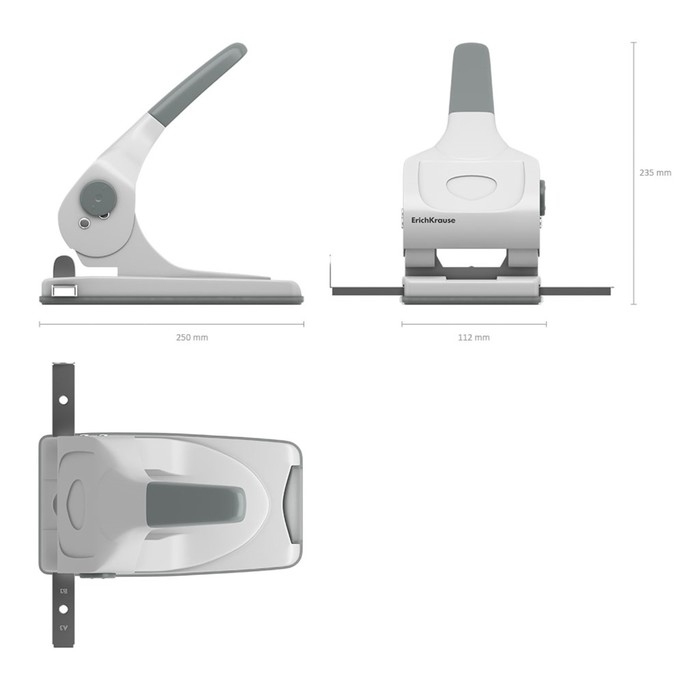 Дырокол мощный до 70 листов Erich Krause, с линейкой, серый, диаметр прокола 5.5мм, расстояние между проколами 80мм, белый Дырокол мощный до 70 листов Erich Krause, с линейкой, серый, диаметр прокола 5.5мм, расстояние между проколами 80мм, белый