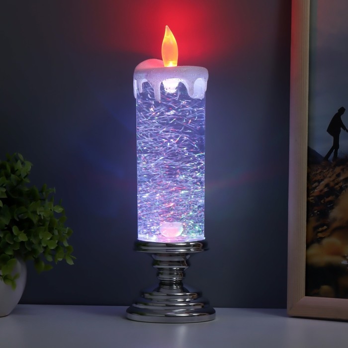 Лава-лампа Лава-лампа "Морозная свеча" LED от батареек 3хАА USB серебро 7х7х28см