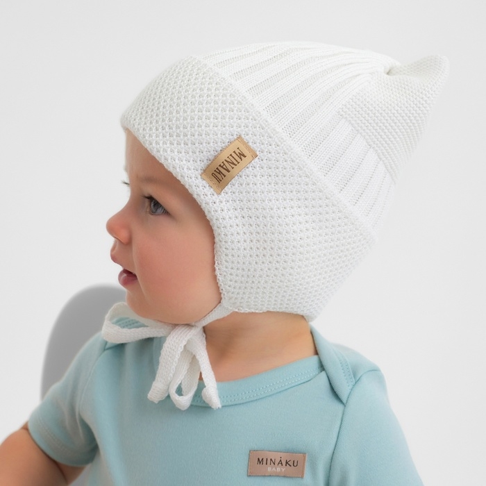 Шапка детская с ушками MINAKU р-р 35-40, цвет молочный Шапка детская с ушками MINAKU р-р 35-40, цвет молочный