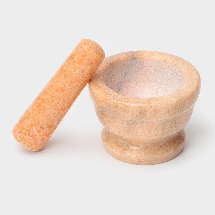 Ступка с пестиком Magistro «Мрамор», 10,5×7 см, камень, цвет персиковый Ступка с пестиком Magistro «Мрамор», 10,5×7 см, камень, цвет персиковый