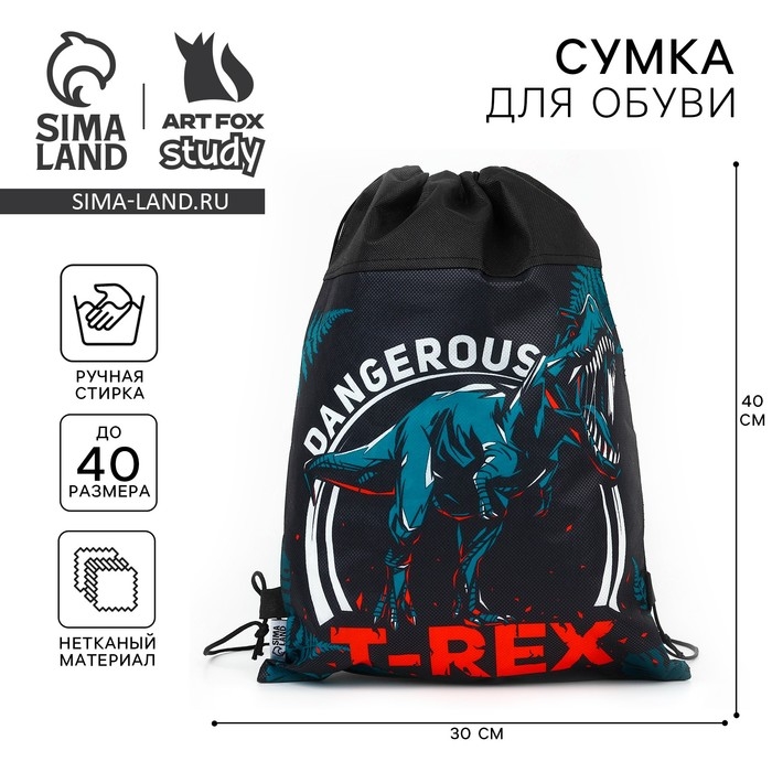Мешок для обуви «1 сентября: T-REX динозавр» нетканное полотно, размер 30 х 40 см Мешок для обуви «1 сентября: T-REX динозавр» нетканное полотно, размер 30 х 40 см